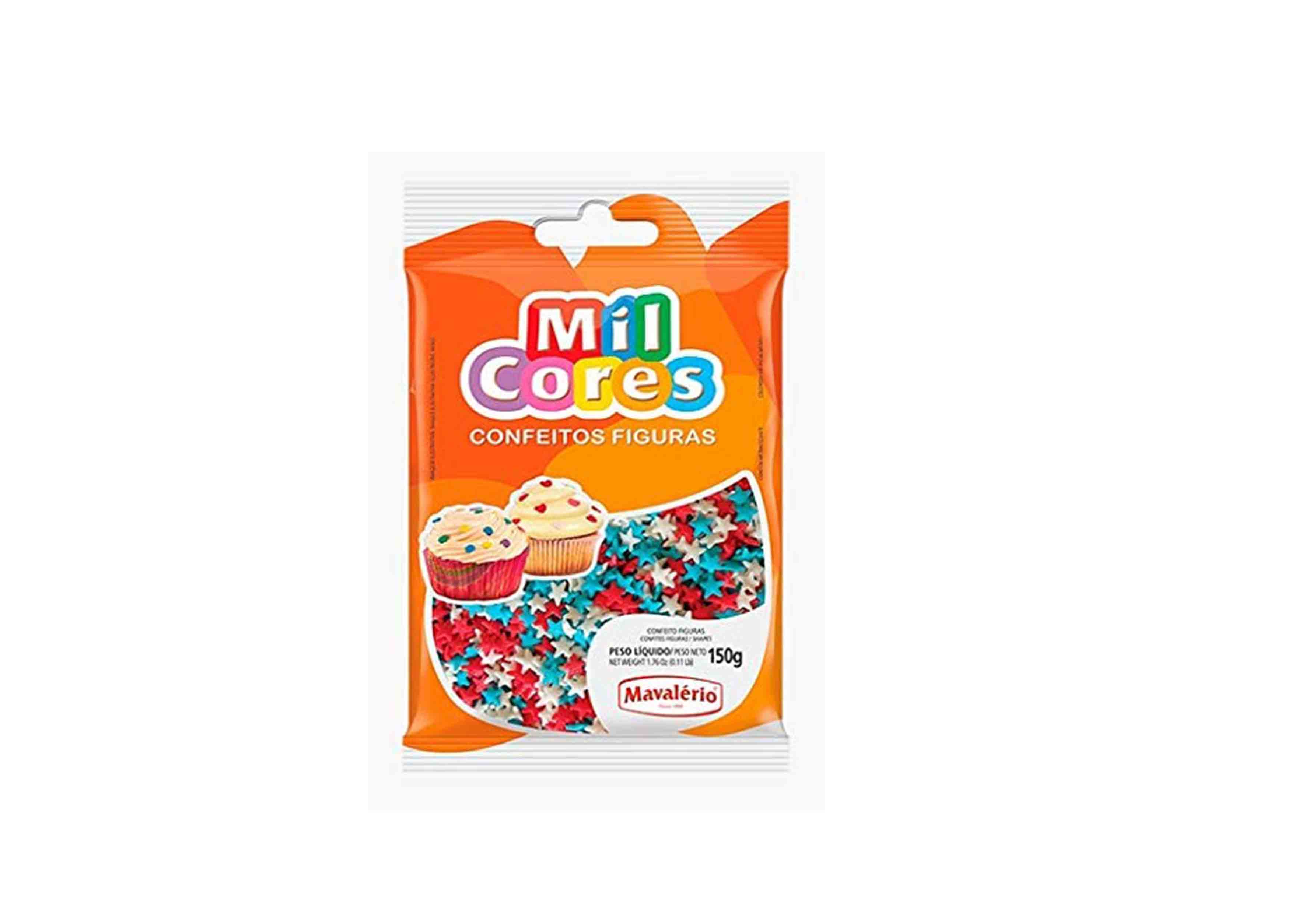 Mavalerio Mil Cores, Gluten Free, White, Blue and Red Star Shaped  Sprinkles, Bakery Cake and Cupcake Decorating 150GR