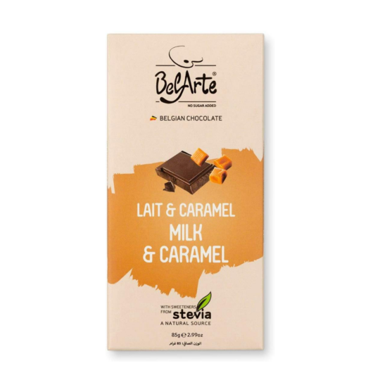 BEL ARTE SUGARFREE STEVIA MILK AND CARAMEL CHOCOLATE TABLET 85Gr