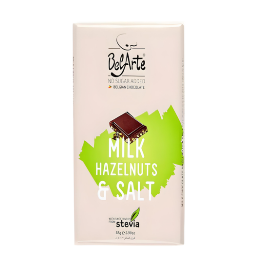 BEL ARTE SUGAR FREE MILK HAZELNUTS AND SALT CHOCOLATE TABLETS 85GR