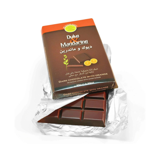 DUKE & MANDARINE SUGAR FREE DARK CHOCOLATE WITH ORANGE TABLET 85Gr