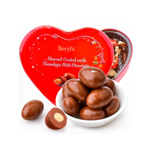 BERYL'S Almond Coated with Gianduja Milk Chocolate Heart Box 80G
