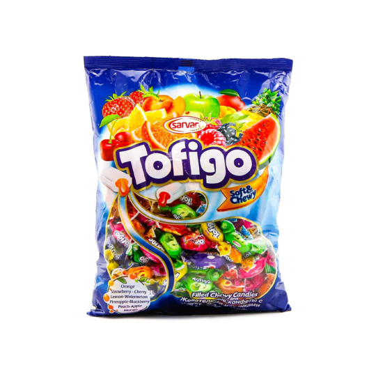 TOFIGO ASSORTED FRUIT FILLED TOFFEE BAG 800GR