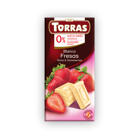Torras No Added Sugar White Chocolate and Strawberry Bar