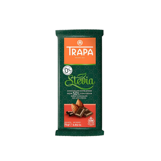 TRAPA  0% Sugar Free 50% DARK CHOCOLATE WITH STEVIA