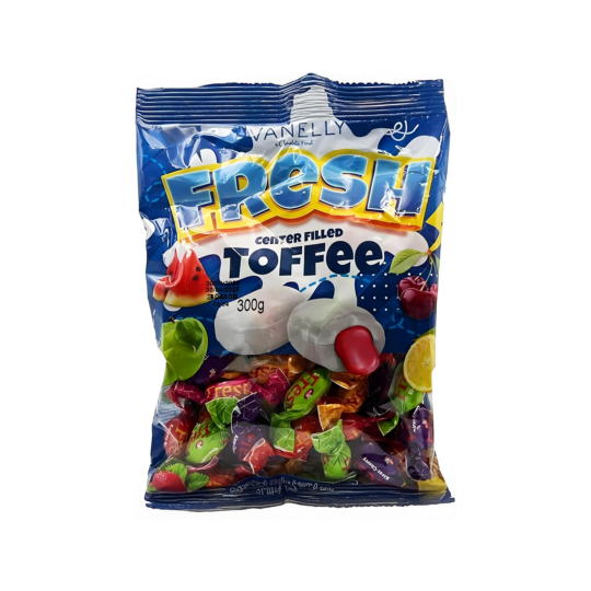 FRESH TOFFEE SOFT CANDY WITH FRUIT FILLING 300GR BAG