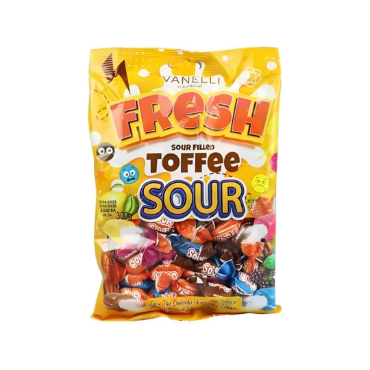 FRESH TOFFEE SOUR SOFT CANDY WITH FRUIT FILLING 300GR BAG