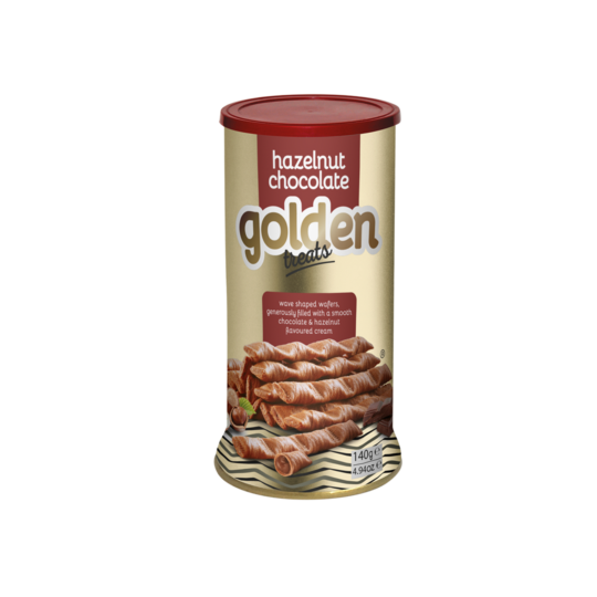 GOLDEN TREATS WAVE SHAPED WAFERS WITH CHOCOLATE & HAZELNUT CREAM 375GR