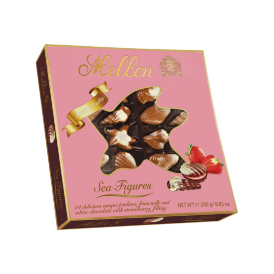 MELBON SEASHELLS WITH STRAWBERRY CREAM FILLING GIFT BOX 250GR